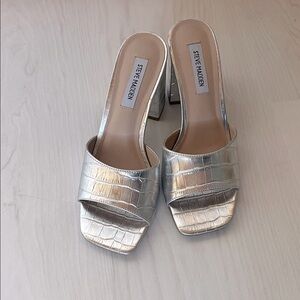 Steve Madden Metallic Silver Croc Mules